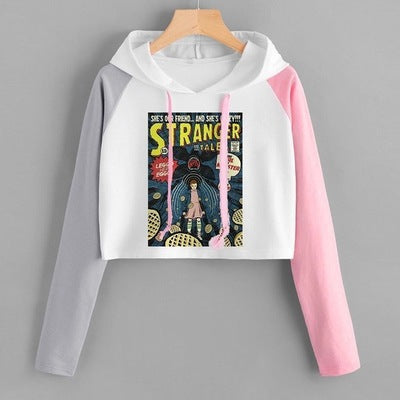 Casual Versatile TV Graphic Crop Hooded Top
