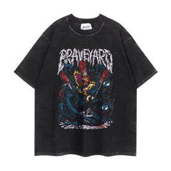 Vintage Anime Pattern Short-sleeved Washed T-shirt