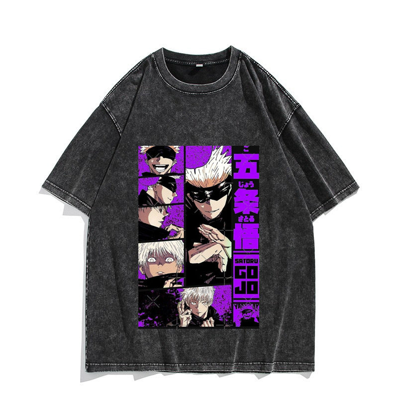 Unisex Washed Retro Loose Anime Graphic T-shirt