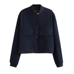 Y2K Style Stand-up Collar Double Pocket Jacket