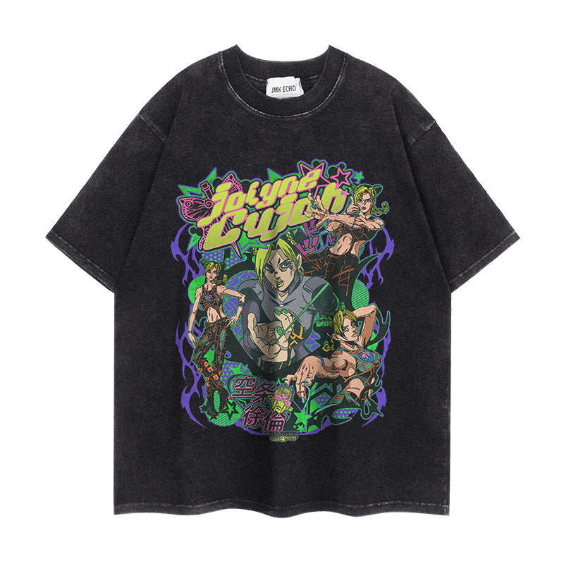 Retro Jojo Anime Short-sleeved Washed T-shirt