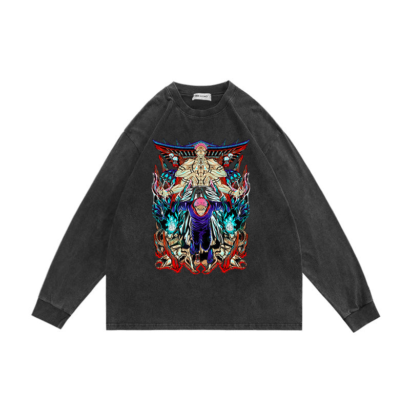 Retro Washed Anime Crew Neck Sweatshirt