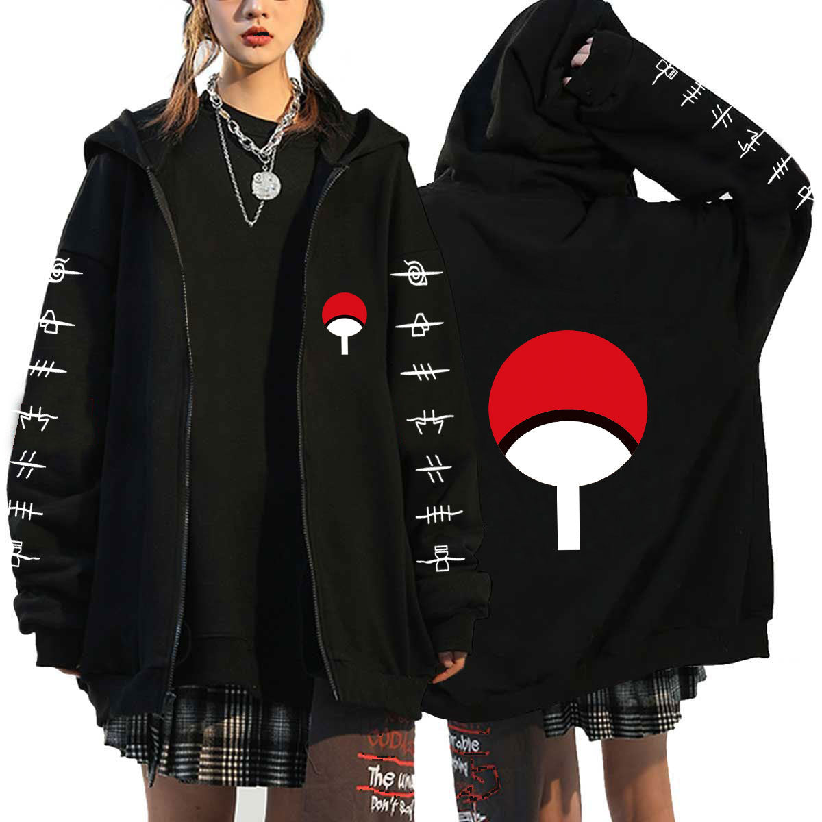 Unisex Trendy Anime Print Zipper Casual Hoodie