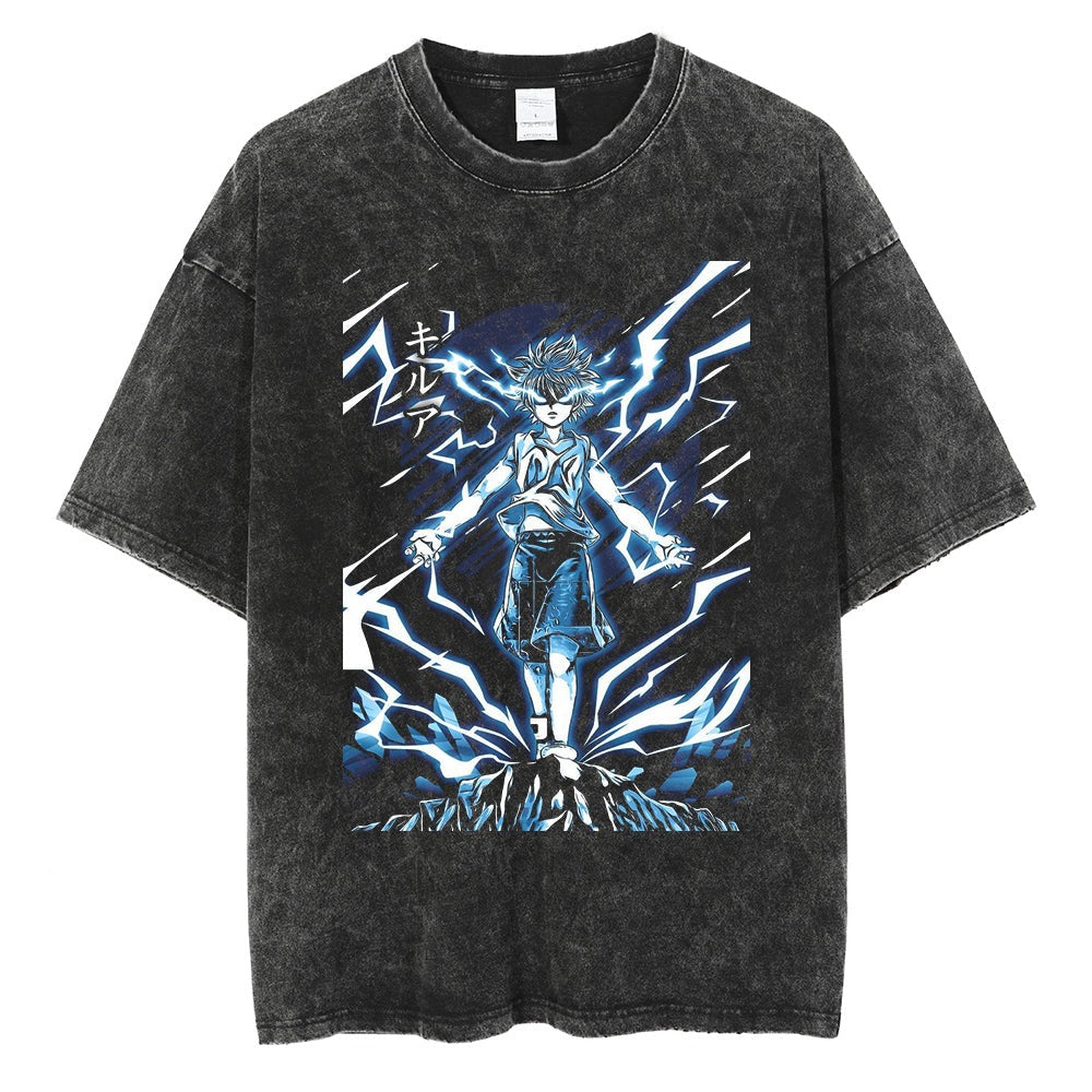 Retro Anime Printed Washed Short-sleeved T-shirt
