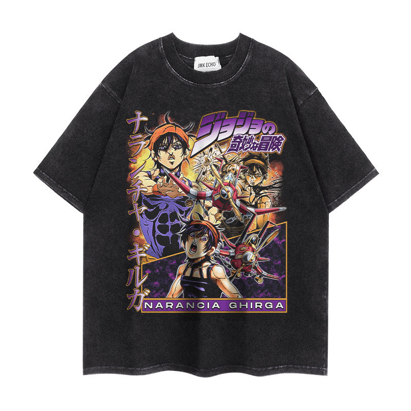 Retro Jojo Anime Short-sleeved Washed T-shirt