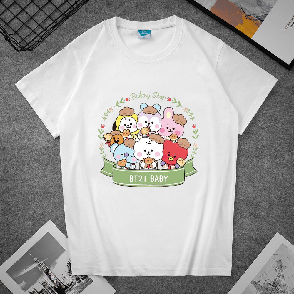 Cute Kpop Cartoon Casual Short Sleeve T-shirt