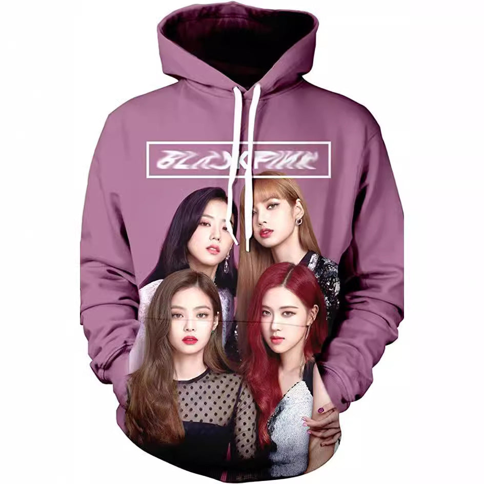Leisure Kpop Digital Print Loose Hoodie