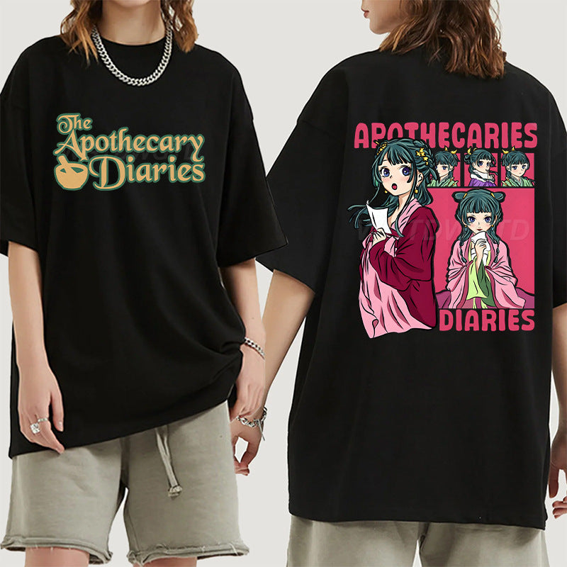 Girl's Anime Round Neck Loose T-shirt