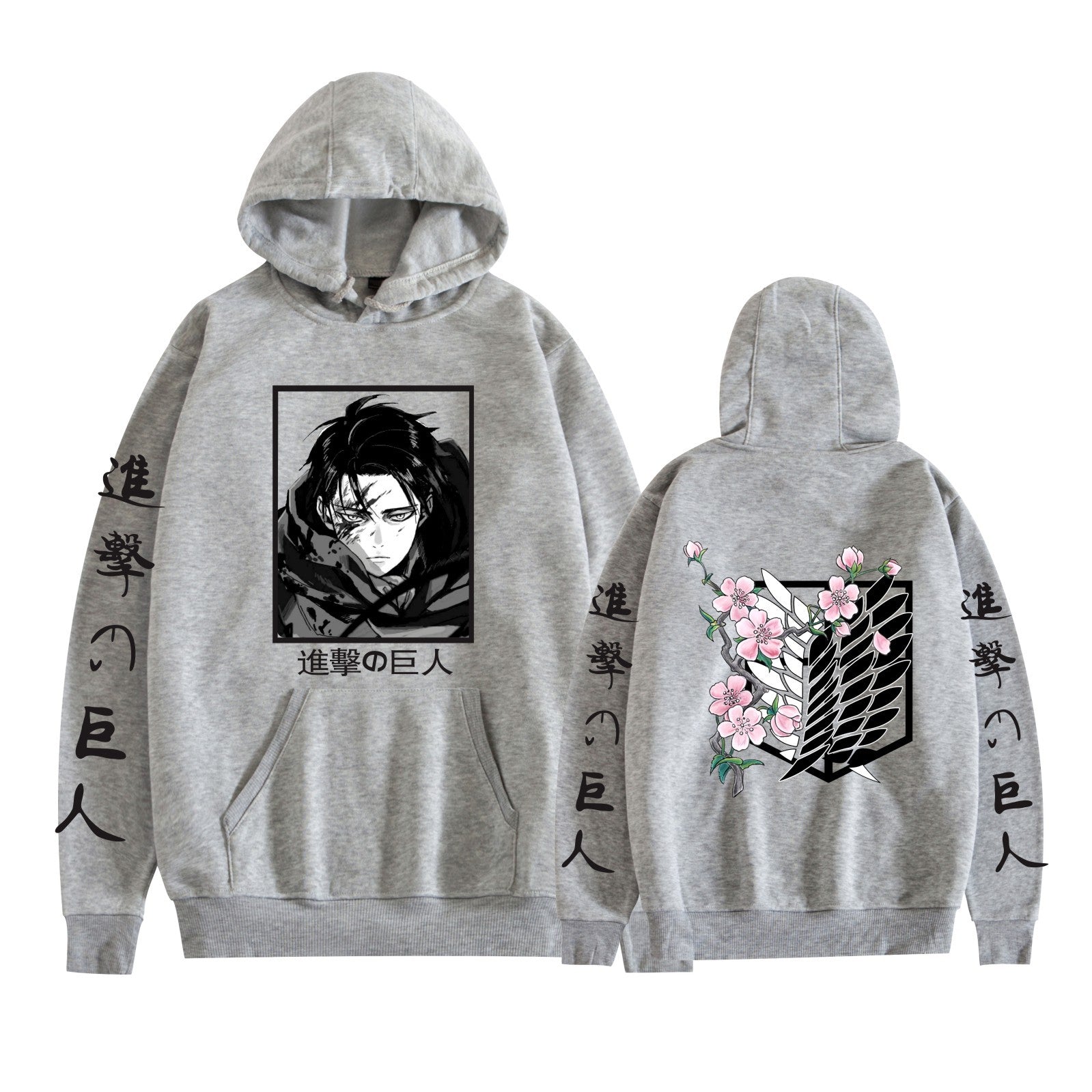 Casual Anime Pattern Print Pocket Drawstring Hoodie