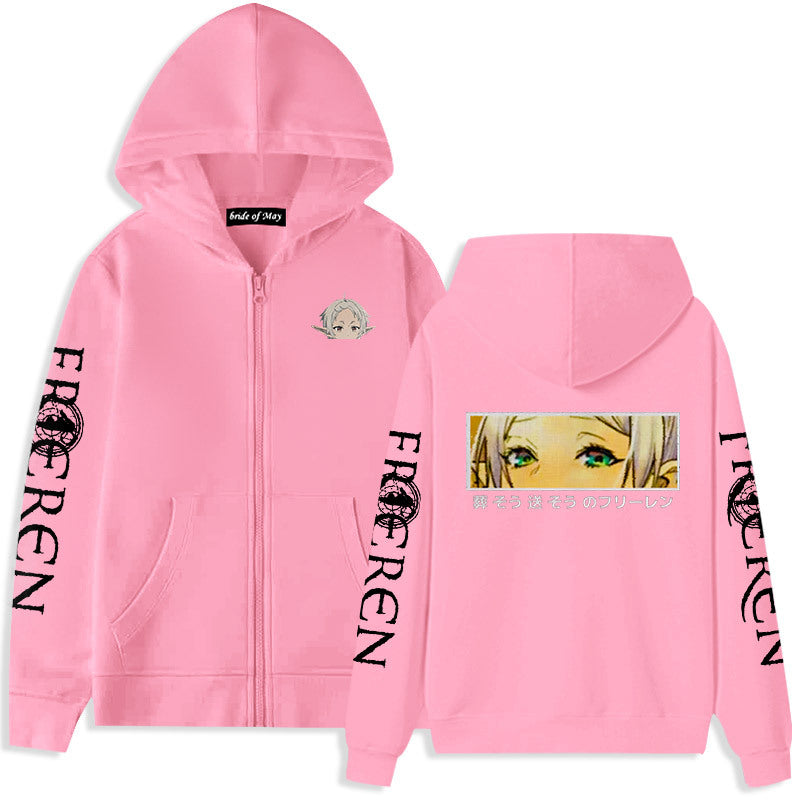 Unisex Anime Graphic Print Zipper Hoodie