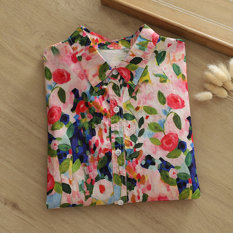 Women's Resort Style Floral Printed Lapel Shirt