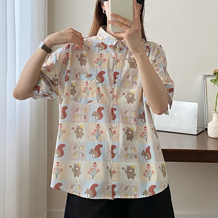 Cute Women's Animals Printed Short-sleeved Shirt