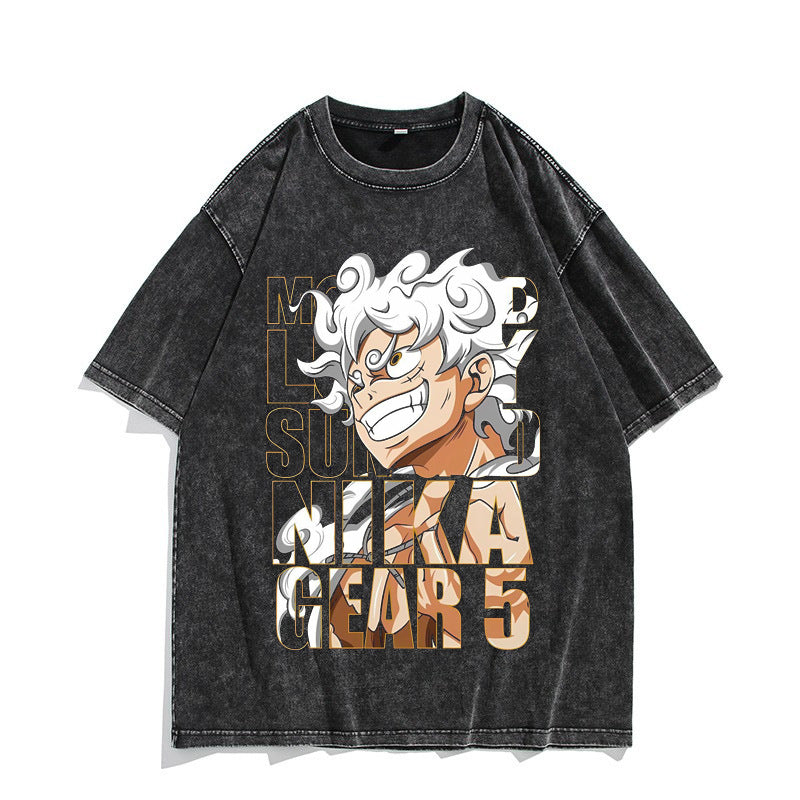 Unisex Nika Luffy Washed Retro Cotton T-shirt