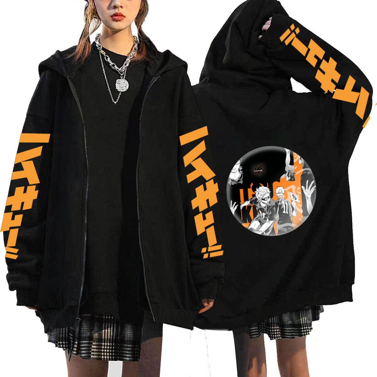 Unisex Anime Pattern Printed Loose Zipper Hoodie