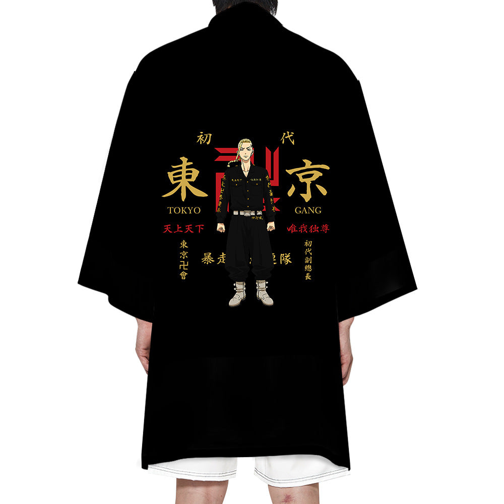 Trendy Men's Anime Revengers Cosplay Long Cape Kimono