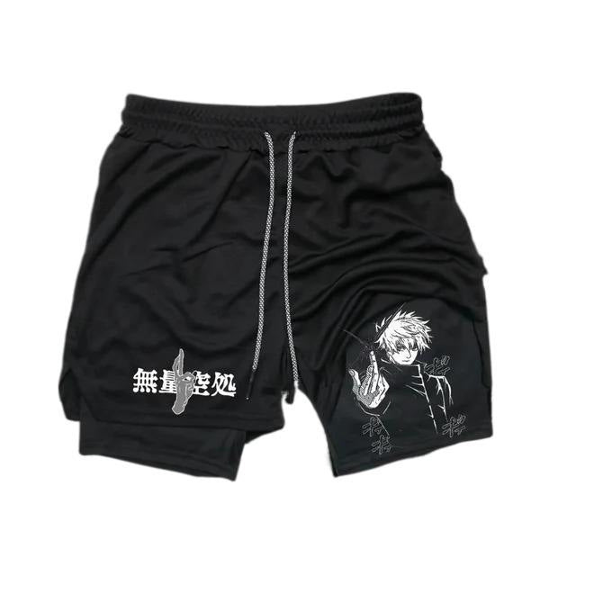 Casual Men's Anime Printed Double-layer Sports Shorts