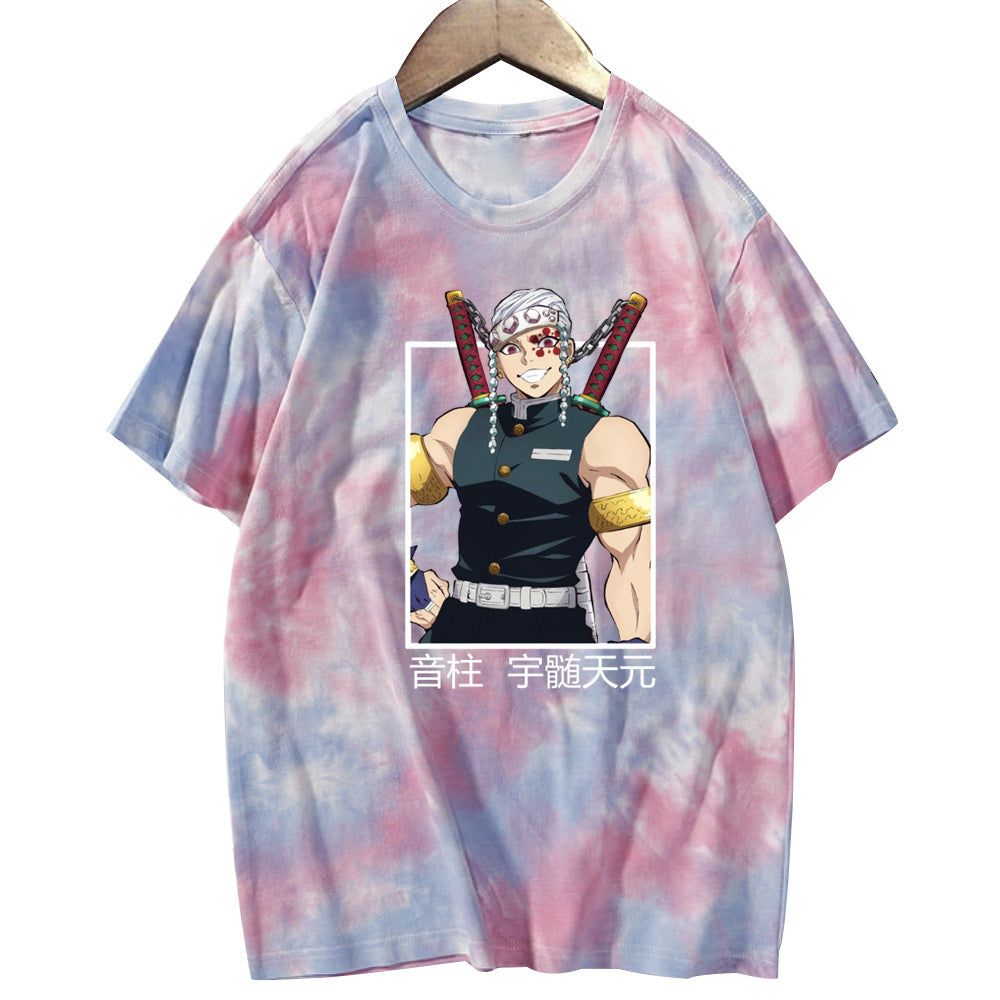 Unisex Trendy Anime Printed Tie-dye Short-sleeved T-shirt