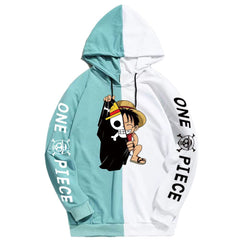 Trendy Pirate King Luffy Printed Color Block Hoodie