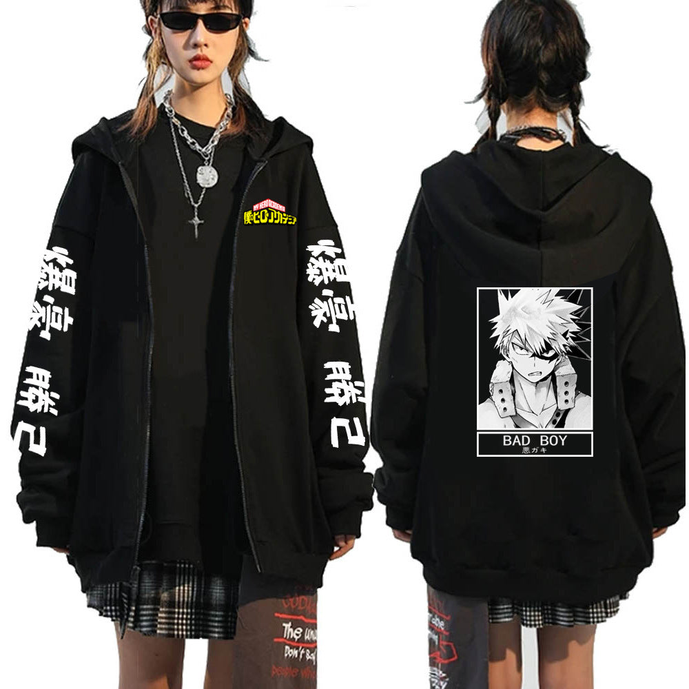 Unisex Anime Printed Zipper Pullover Hoodie