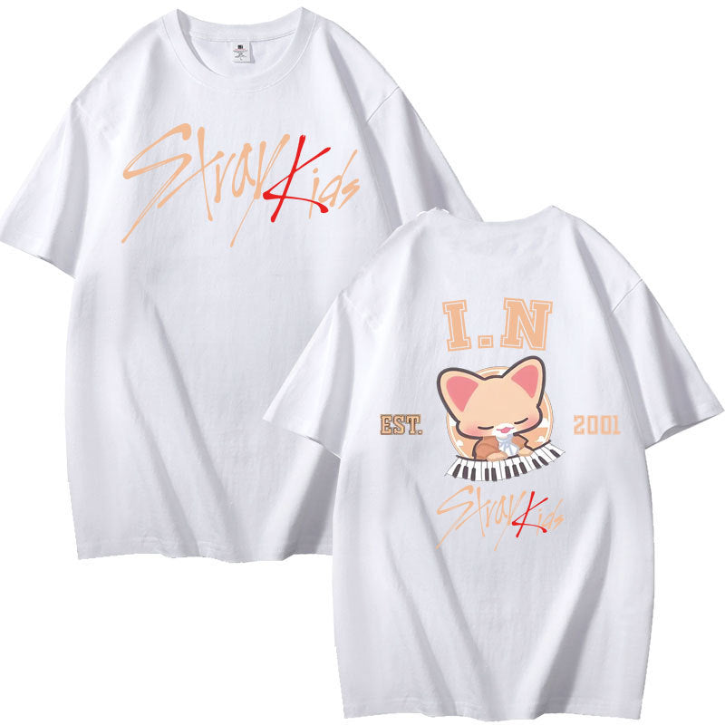 Casual Kpop Pattern Print Cotton Loose T-shirt