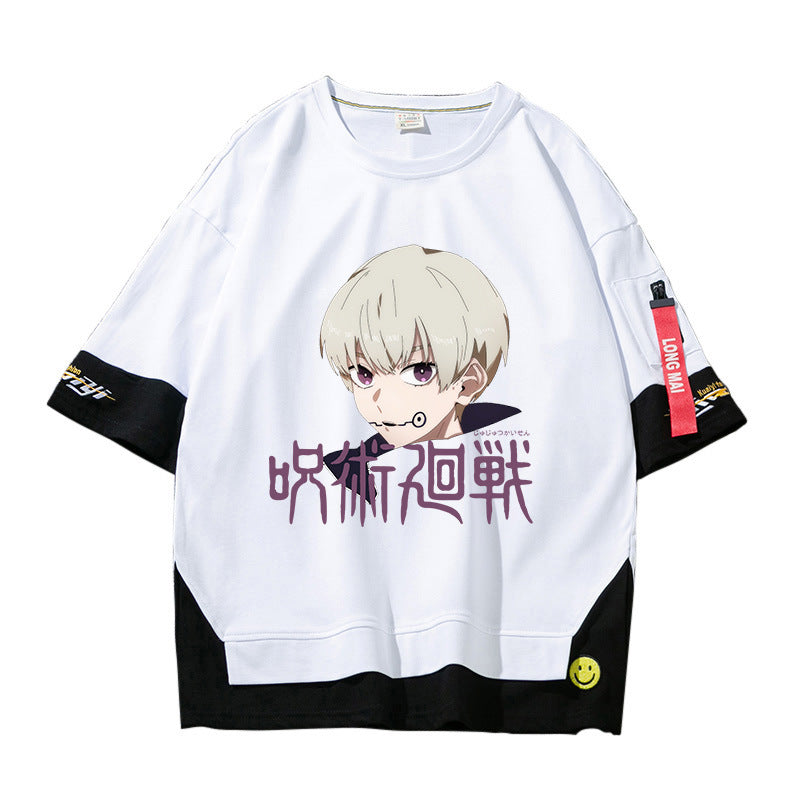 Unisex Anime Fake Two Short-sleeved Loose T-shirt