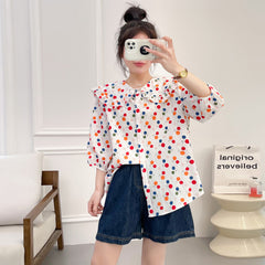 Versatile Fresh Cartoon Cherry Printed Doll Collar Shirt