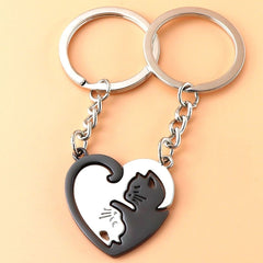Yin Yang Cat Couple Keychain Pendant