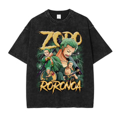 Unisex Anime Graphic Washed Black T-shirt
