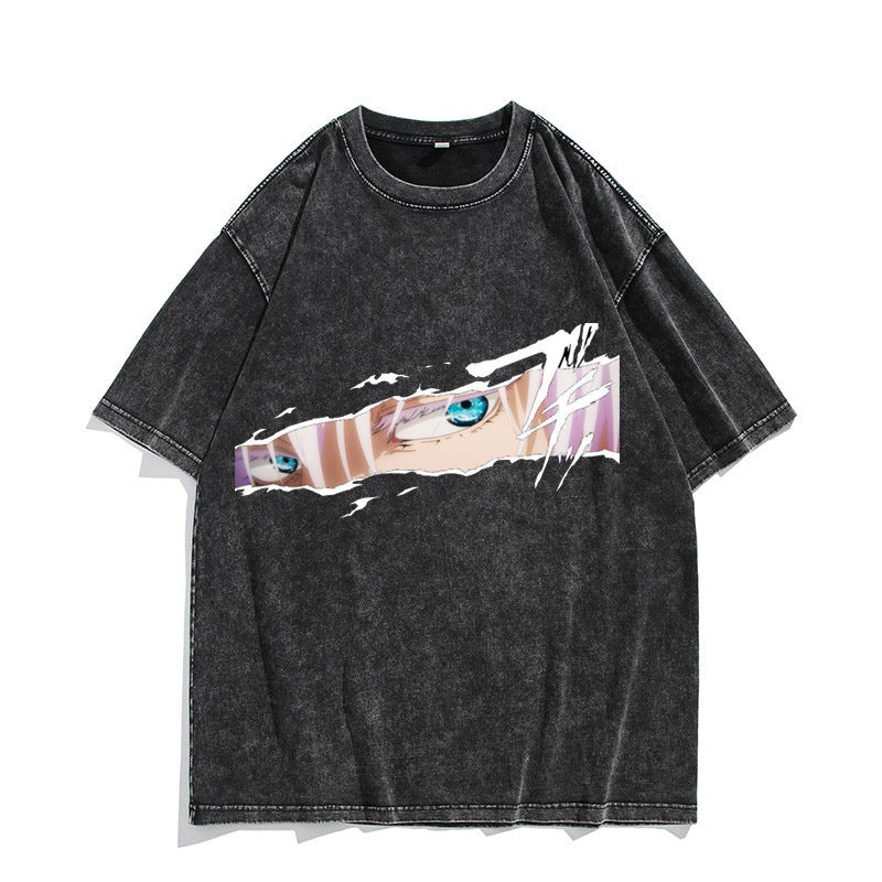 Unisex Washed Retro Loose Anime Graphic T-shirt