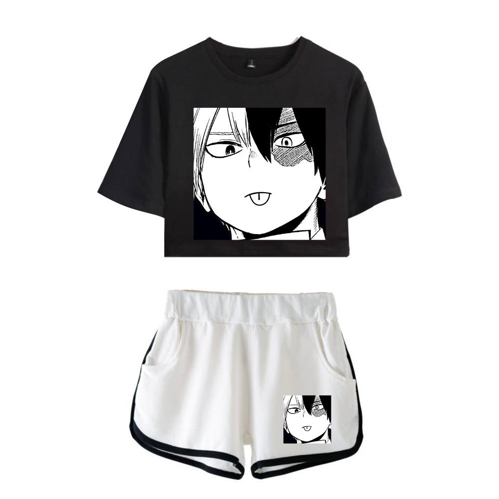 Trendy Women's Anime Graphic Cropped T-shirt Shorts Set