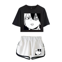 Trendy Women's Anime Graphic Cropped T-shirt Shorts Set