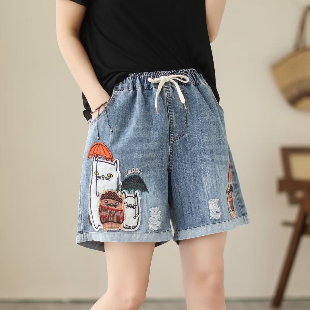 Women's Wide-leg Thin Denim Shorts