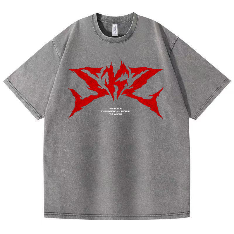 DOMINATE TOUR Printed Washed Short-sleeved T-shirt