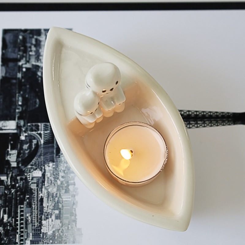 Cute Couple Cat Boat Candle Holder