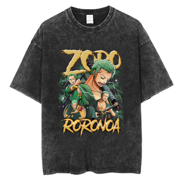 Trendy Anime Printed Short-sleeved Washed T-shirt
