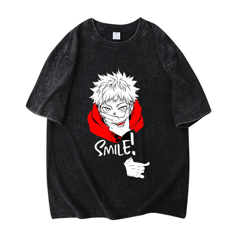 Vintage Washed Trendy Anime Short-sleeved T-shirt