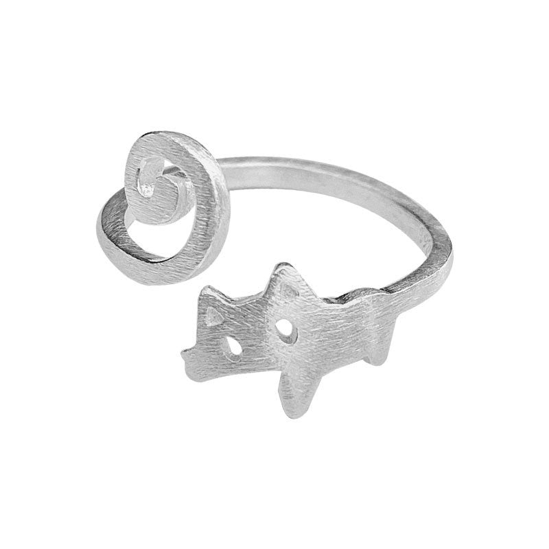 Cute Kitten Brushed Open Ring