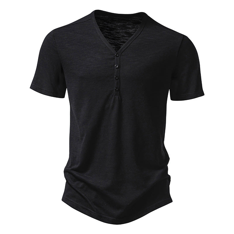 Men's V-neck Four-button Short-sleeved T-shirt