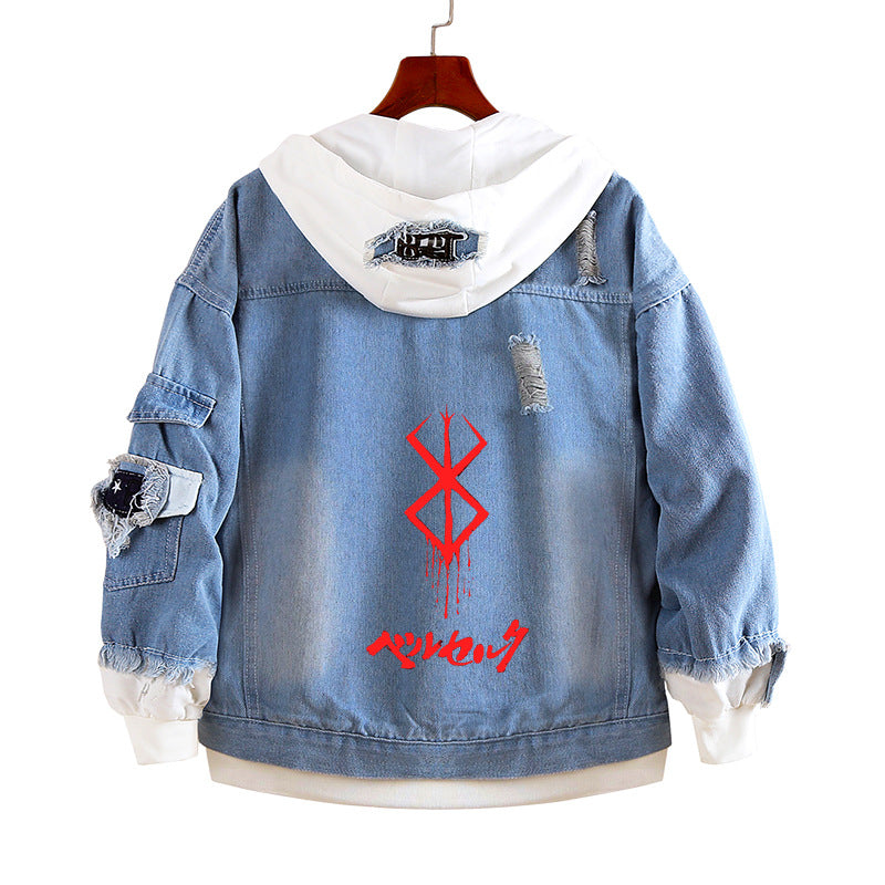 Unisex Anime Casual Hooded Denim Jacket