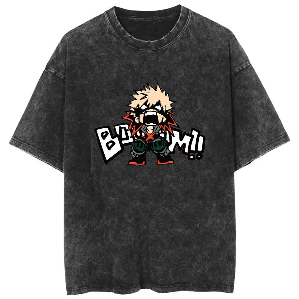 Casual Anime Deku Dabi Pattern Washed T-shirt