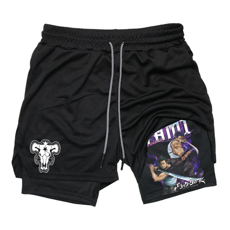 Men's Anime Double Layer Fitness Sports Shorts