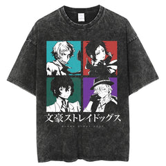 Retro Anime Printed Cotton Washed Short-sleeved Top