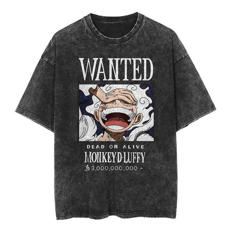 Vintage Luffy Anime Washed Short-sleeved T-shirt