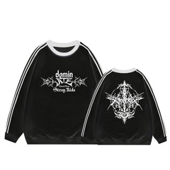 Trendy Kpop ATE Logo Round Neck Striped Sweatshirt