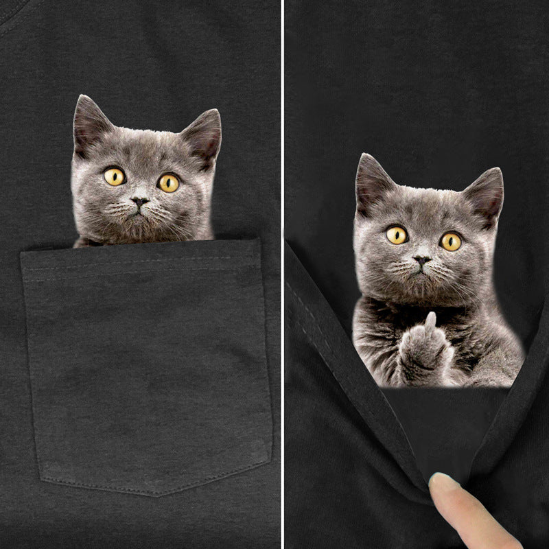 CHEEKY CRITTER POCKET TEE: A PLAYFUL SURPRISE INSIDE "GREY CAT"