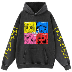 Retro Anime Pattern Washed Cotton Hoodie