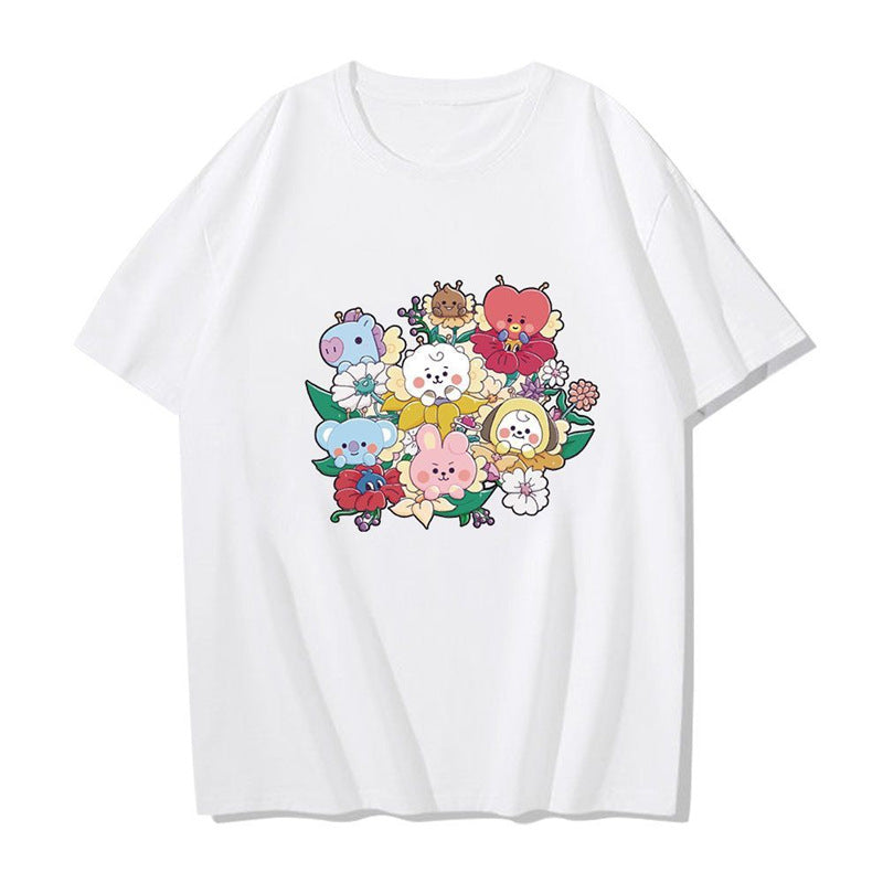 Cute Kpop Cartoon Printed Women's Loose T-shirt