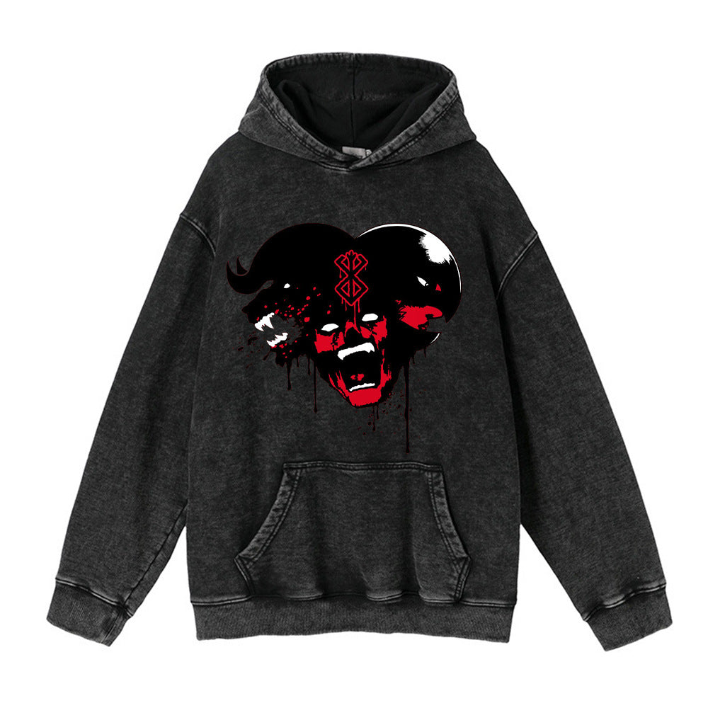 Vintage Trendy Anime Washed Men's Hoodie