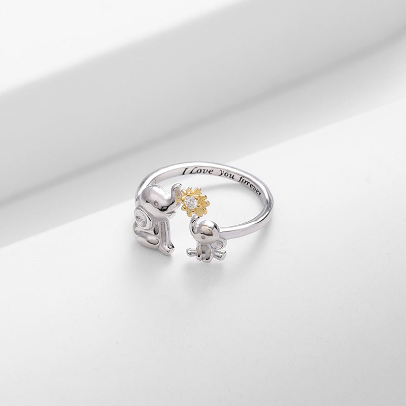 Cute Elephants Daisy Open Ring