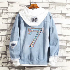 Unisex Kpop Fake Two-piece Hooded Denim Jacket